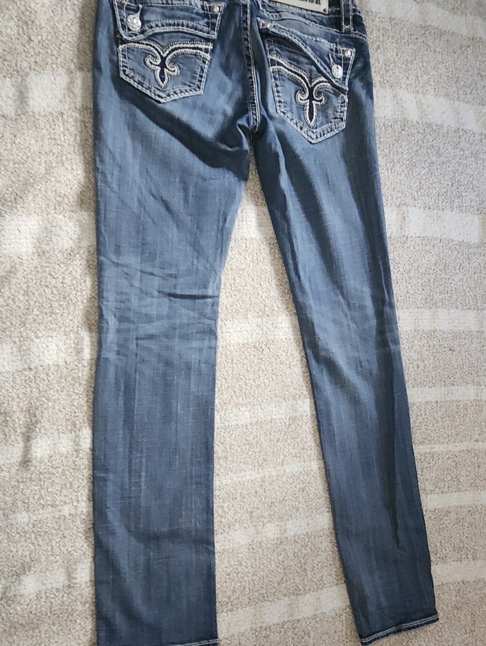 Rock Revival Slim Skinny Jeans in Faded Blue with White Stitching